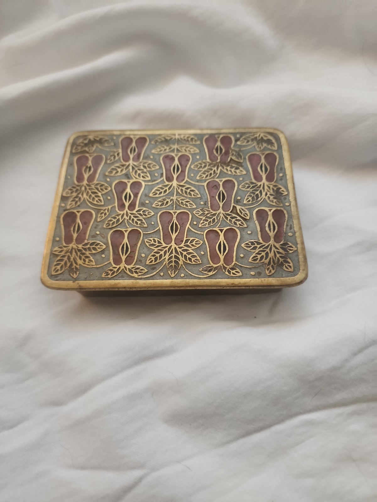 1910s Antique Art Nouveau Brass Enamel Trinket Box Floral Leaf Stamped 7765 1910s Antique Art Nouveau Brass Enamel Trinket Box Floral Leaf Stamped 7765