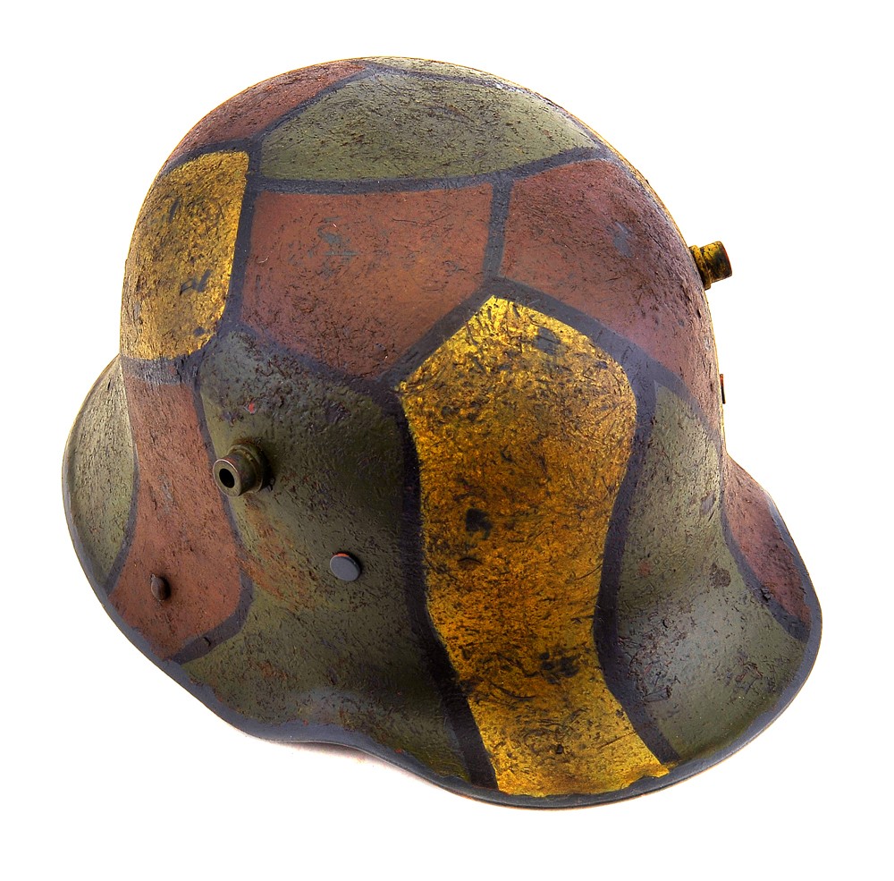 German WW1 M1916 Stahlhelm Helmet with Hand Aged Camouflage German WW1 M1916 Stahlhelm Helmet with Hand Aged Camouflage