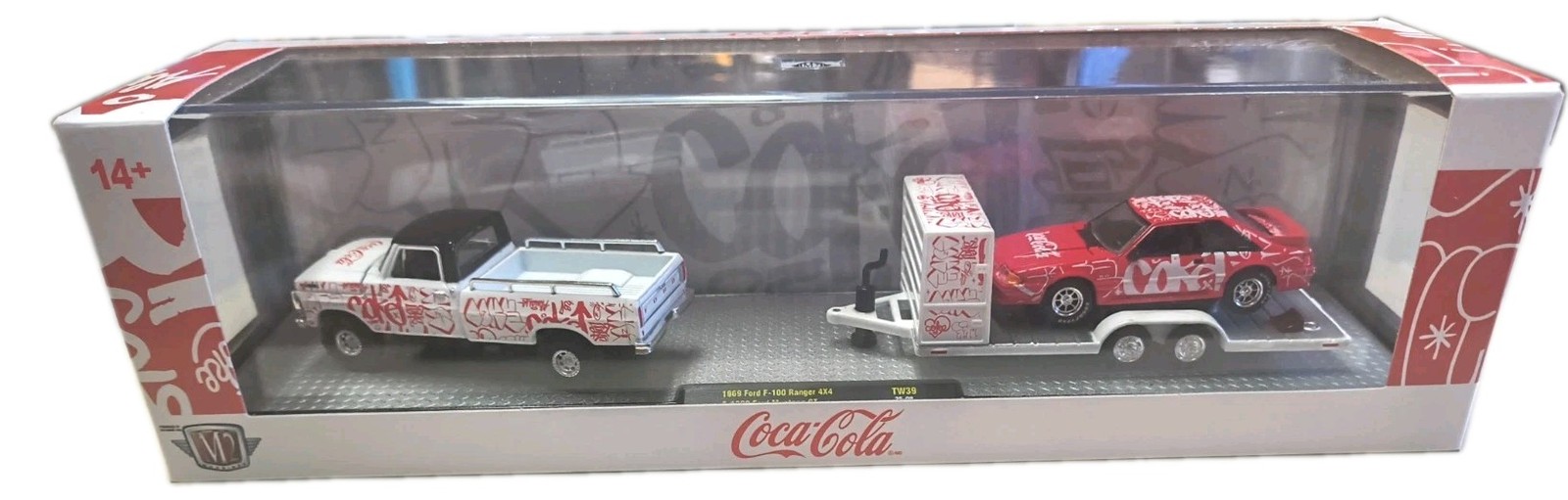 m2 Coca-Cola Set 1969 Ford F-100 Ranger & 1990 Mustang GT
