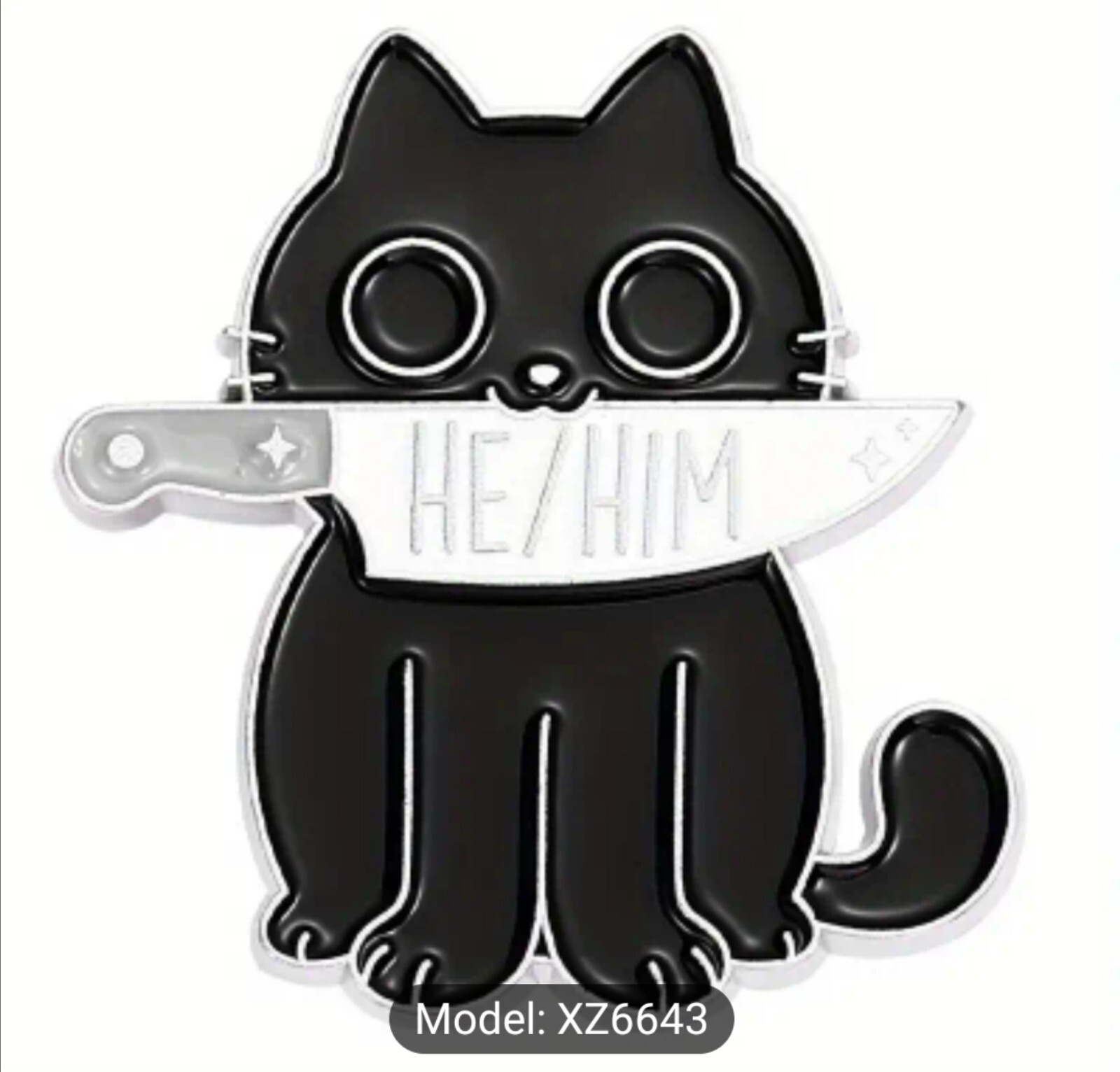 Assorted Cute Spooky Black Cat Holding Knife Pronouns Brooches Hat/Lapel Pins