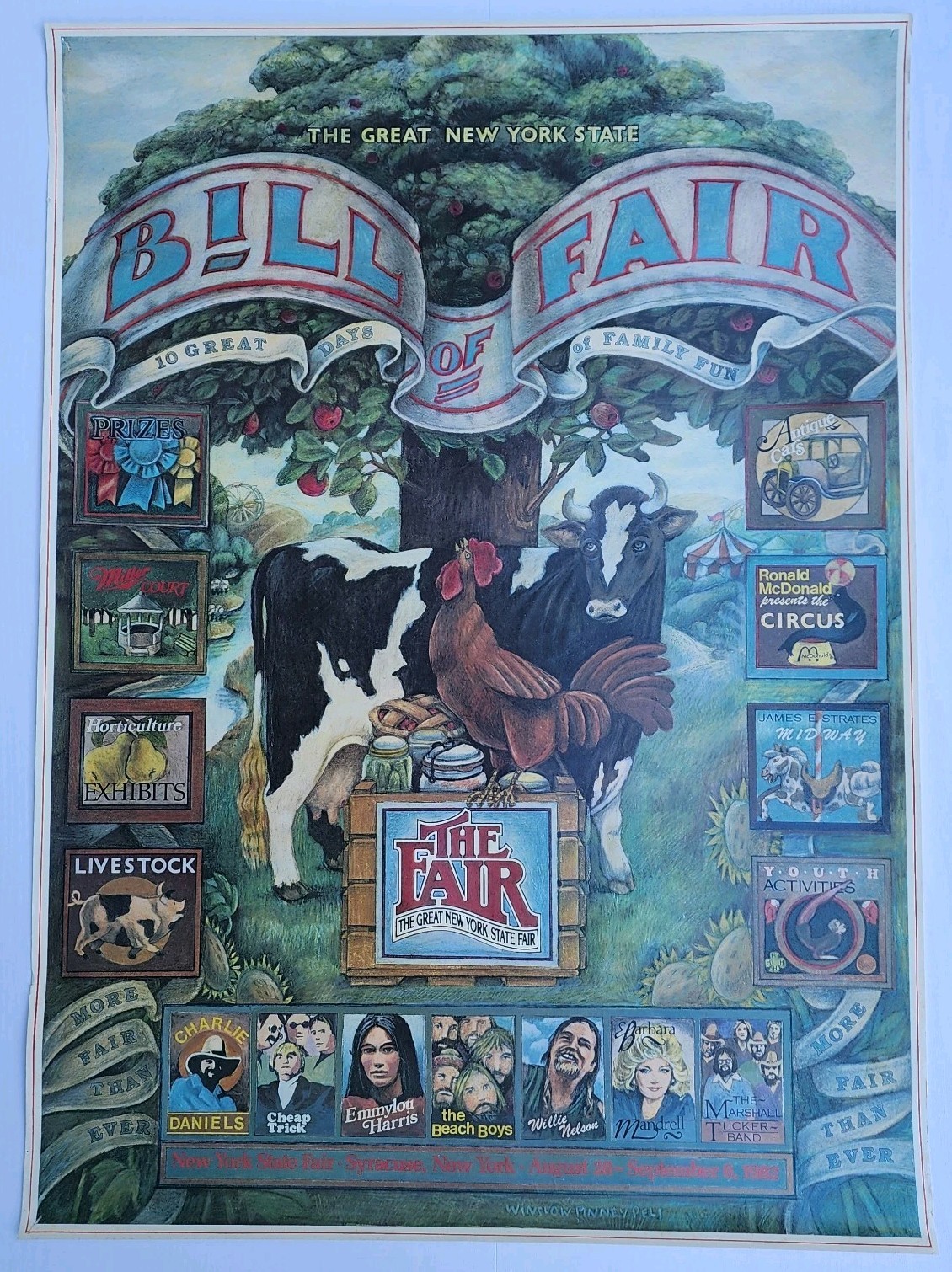 VTG 1982 NY State Fair Syracuse Poster Willie Nelson Beach Boys McDonald Circus