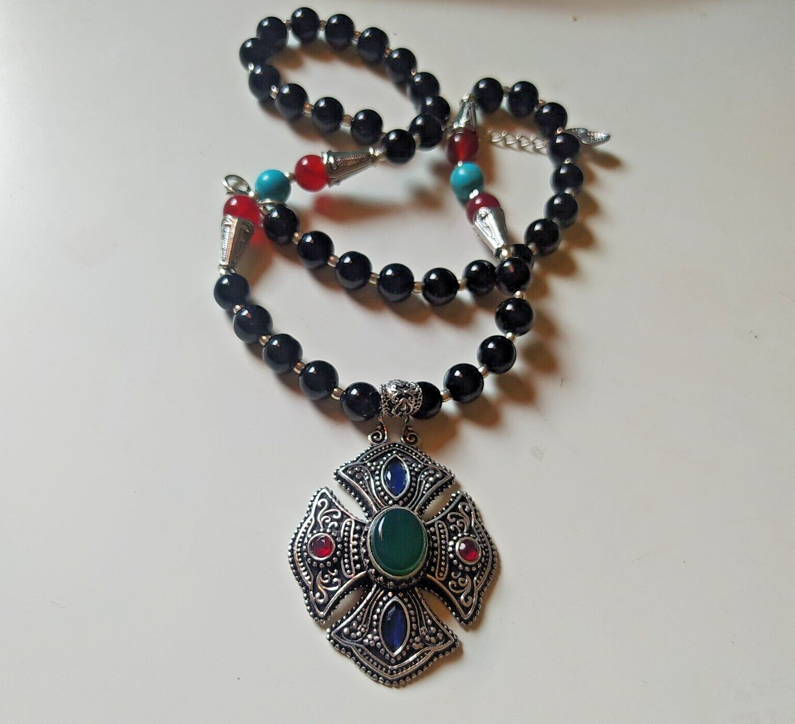 Ancient Vintage Victorian Necklace Pendant Sterling Silver Jade & Lapis lazuli Ancient Vintage Victorian Necklace Pendant Sterling Silver Jade & Lapis lazuli