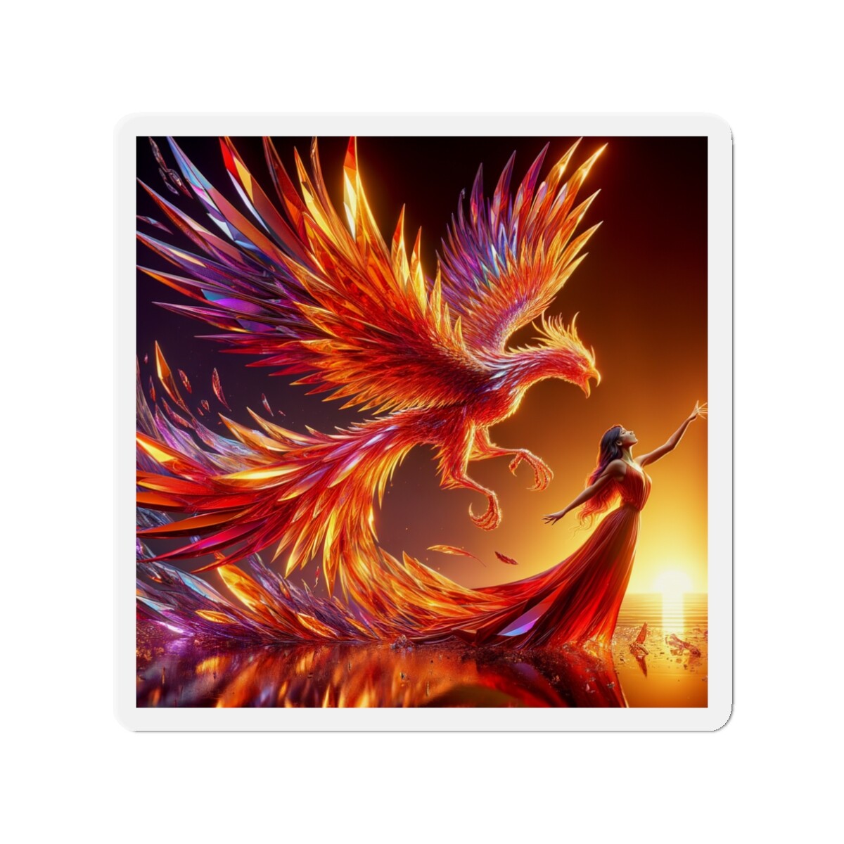 Die-Cut Fridge Magnet Radiant Crystal Phoenix Female Figure Artwork Die-Cut Fridge Magnet Radiant Crystal Phoenix Female Figure Artwork