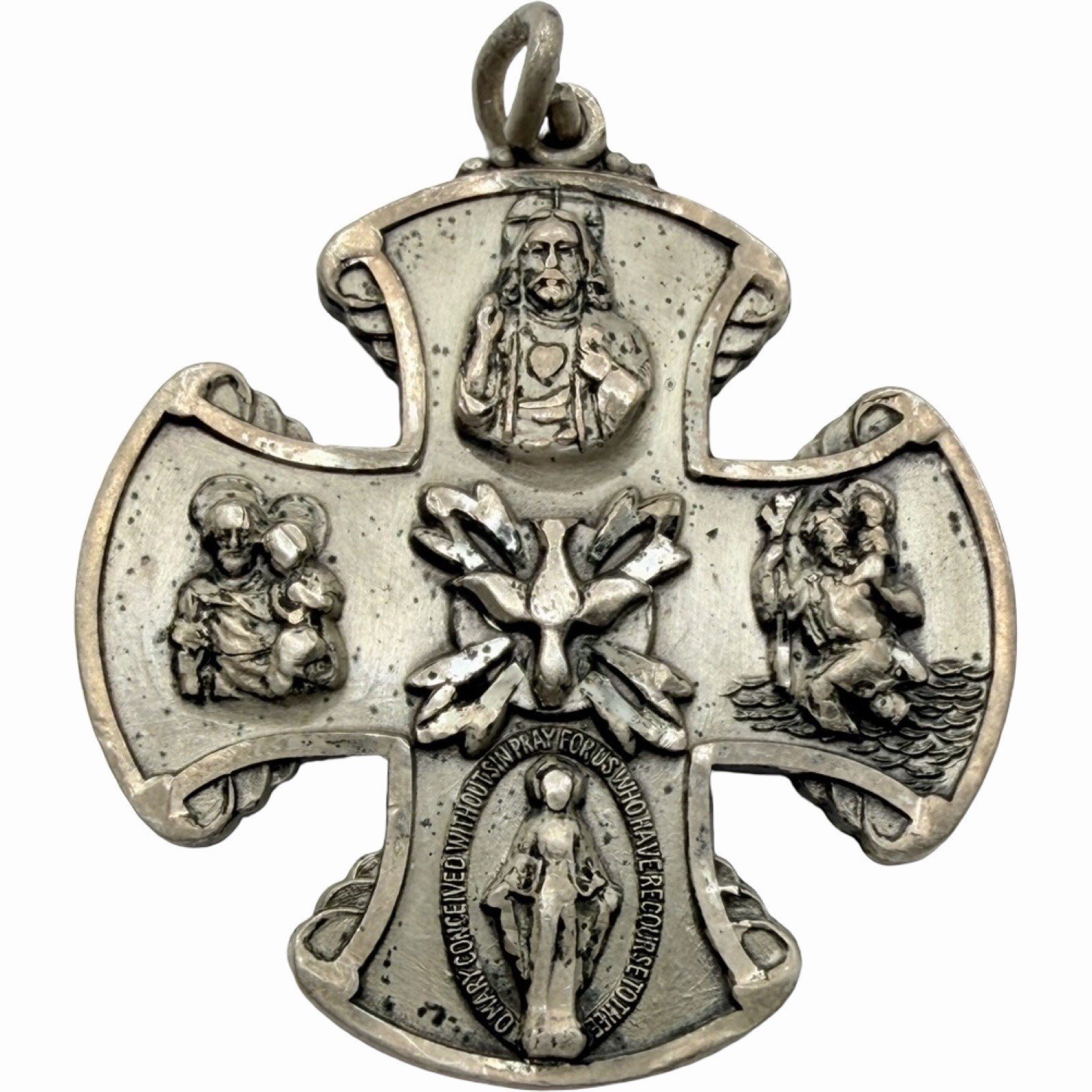 Vintage Creed Sterling Silver 4 Way Cross Catholic Medal Pendant 7.3g Vintage Creed Sterling Silver 4 Way Cross Catholic Medal Pendant 7.3g