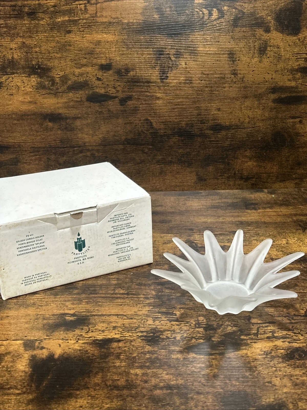 PARTYLITE Splash Candle Holder PO477 Frosted White Glass Made In Portugal PARTYLITE Splash Candle Holder PO477 Frosted White Glass Made In Portugal