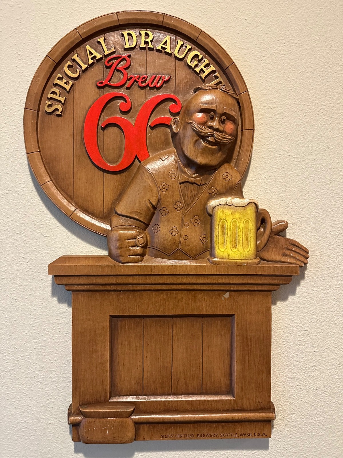 RARE 1950s Brew 66 Special Draught Beer Bar Sign Sicks Brewing Rainier PNW RARE 1950s Brew 66 Special Draught Beer Bar Sign Sicks Brewing Rainier PNW