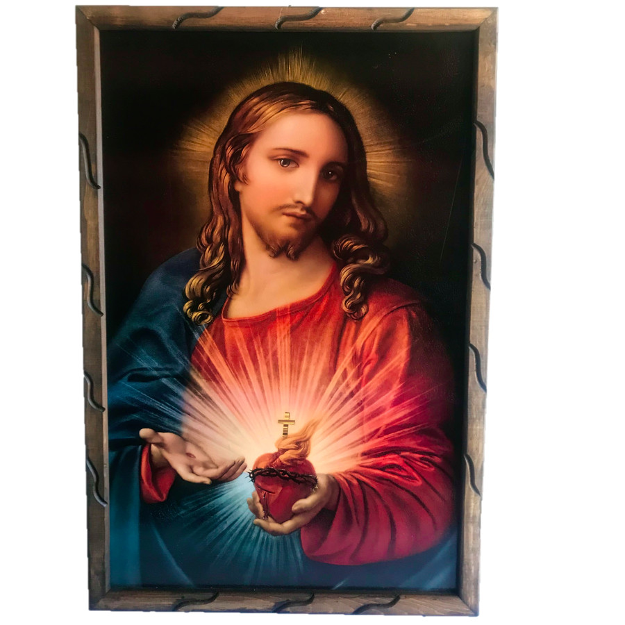 Sagrado Corazon de Jesus Imagen Cuadro Rustico 36”x24” , New Sagrado Corazon de Jesus Imagen Cuadro Rustico 36”x24” , New