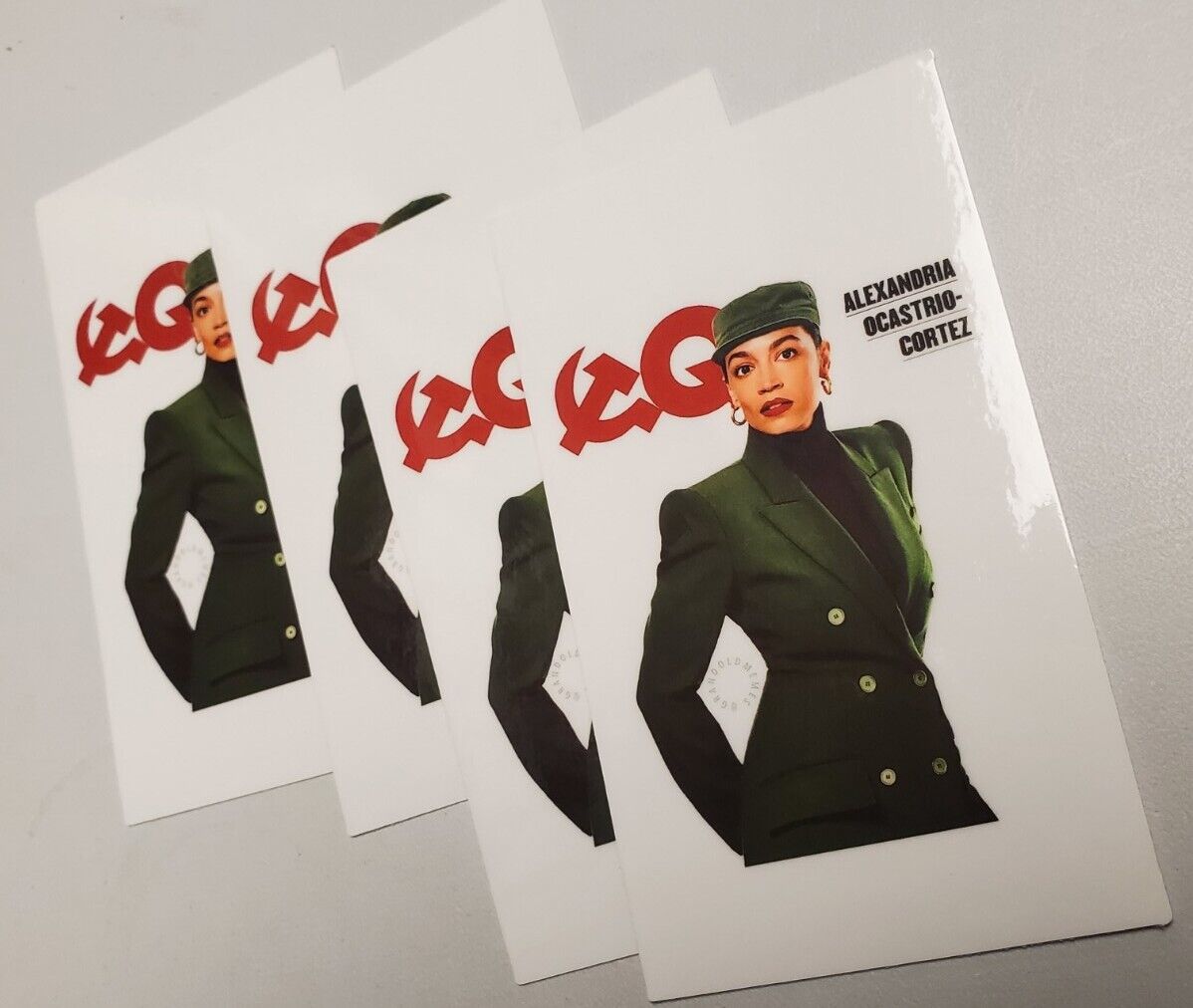 AOC STICKERS  4 PACK **WORLDWIDE 🌐 SHIPPING** GQ MAGAZINE NOT INCLUDED 🤣🤣