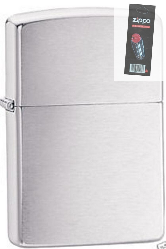 Zippo 200 brushed chrome Lighter + FLINT PACK Zippo 200 brushed chrome Lighter + FLINT PACK