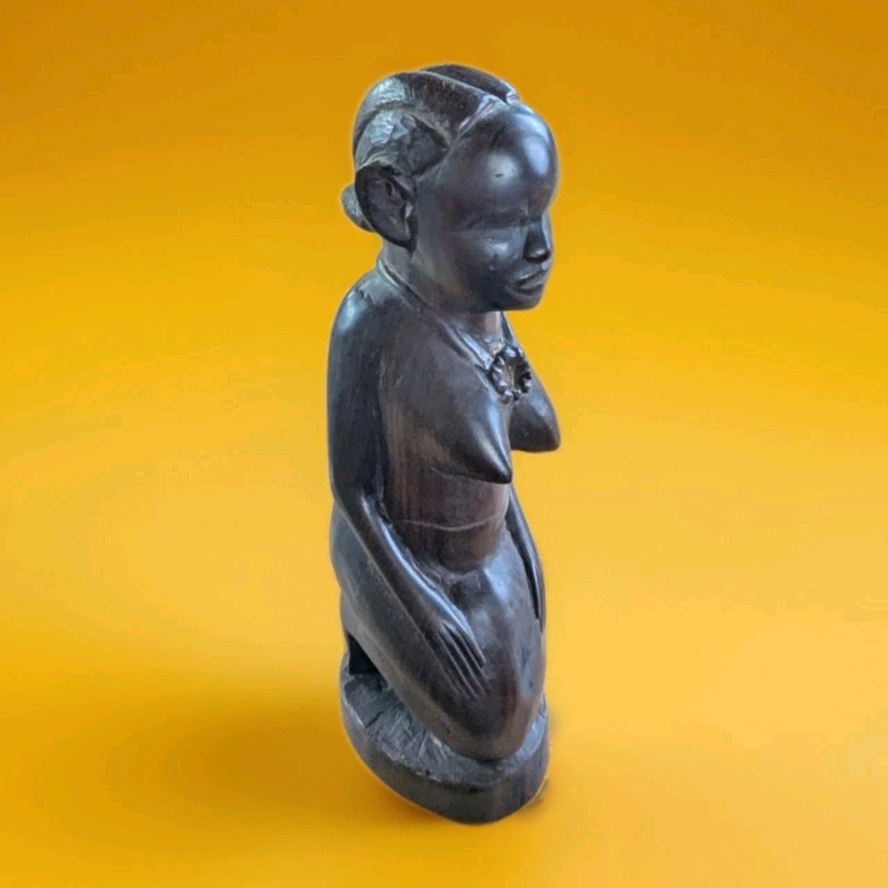 Vintage 11" Heavy Ebony Wood African Woman Statue Kneeling Hand Carved Tribal... Vintage 11" Heavy Ebony Wood African Woman Statue Kneeling Hand Carved Tribal...