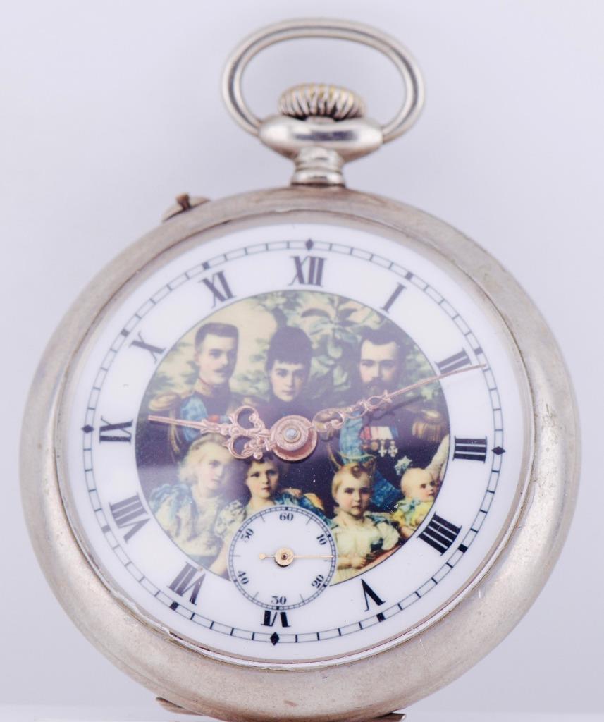Antique Pocket Watch WWI Era Imperial Russ -Romanov\'s Royal Family Enamel Dial