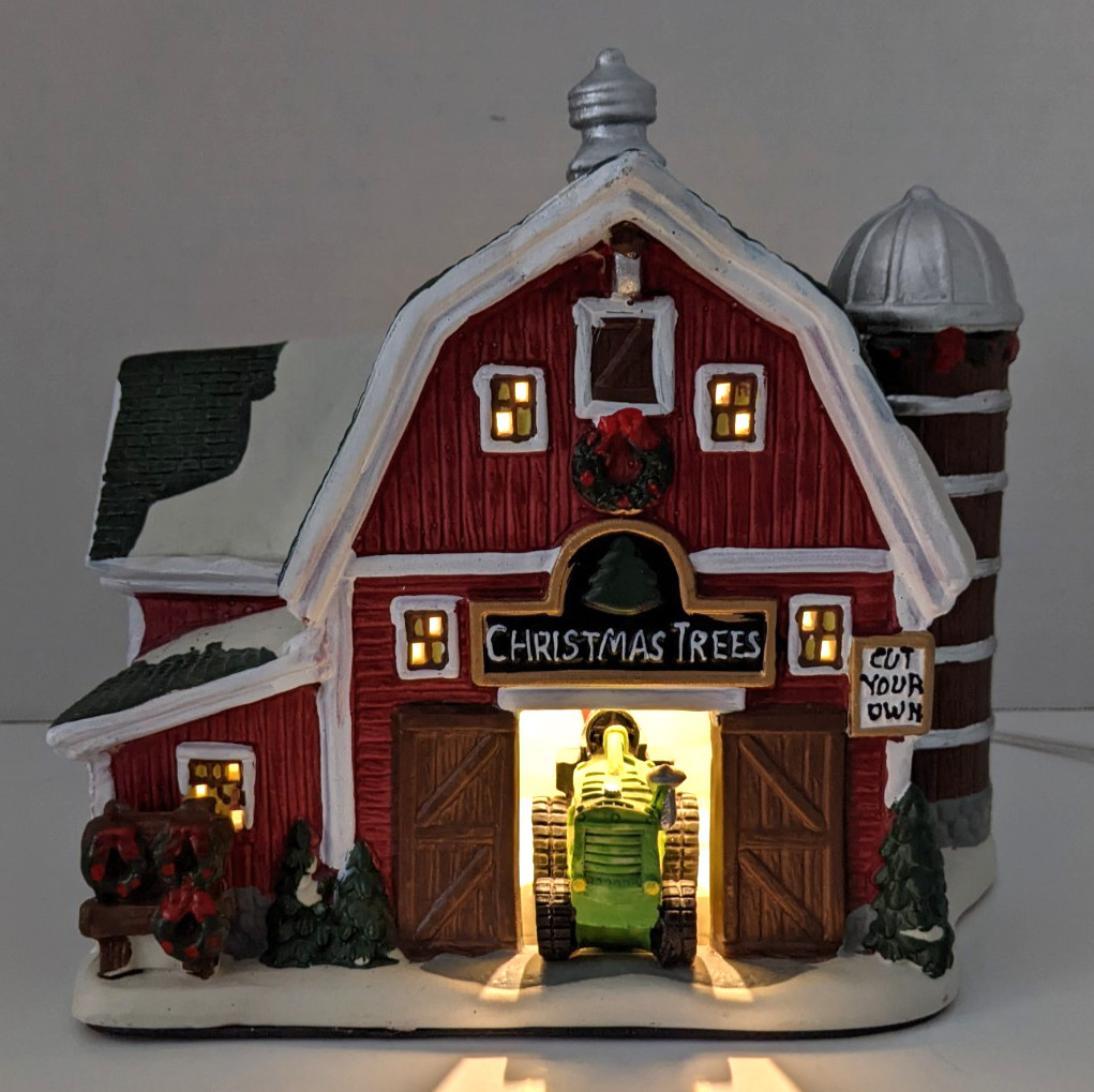 Holiday Time Country Charm Christmas Tree Barn Collectible w light cord Holiday Time Country Charm Christmas Tree Barn Collectible w light cord
