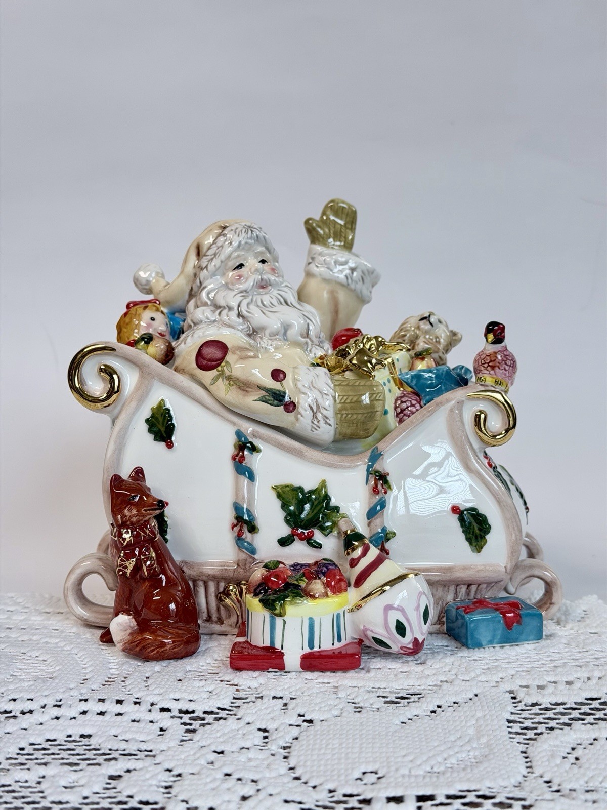 Waterford Holiday Heirlooms Georgian Santa Candy Jar Sleigh in Original Box