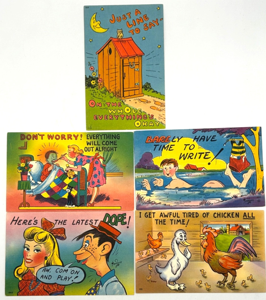 Vintage 1940s 50s Comic Linen Postcards Lot of 5 Roadside Souvenir Humor