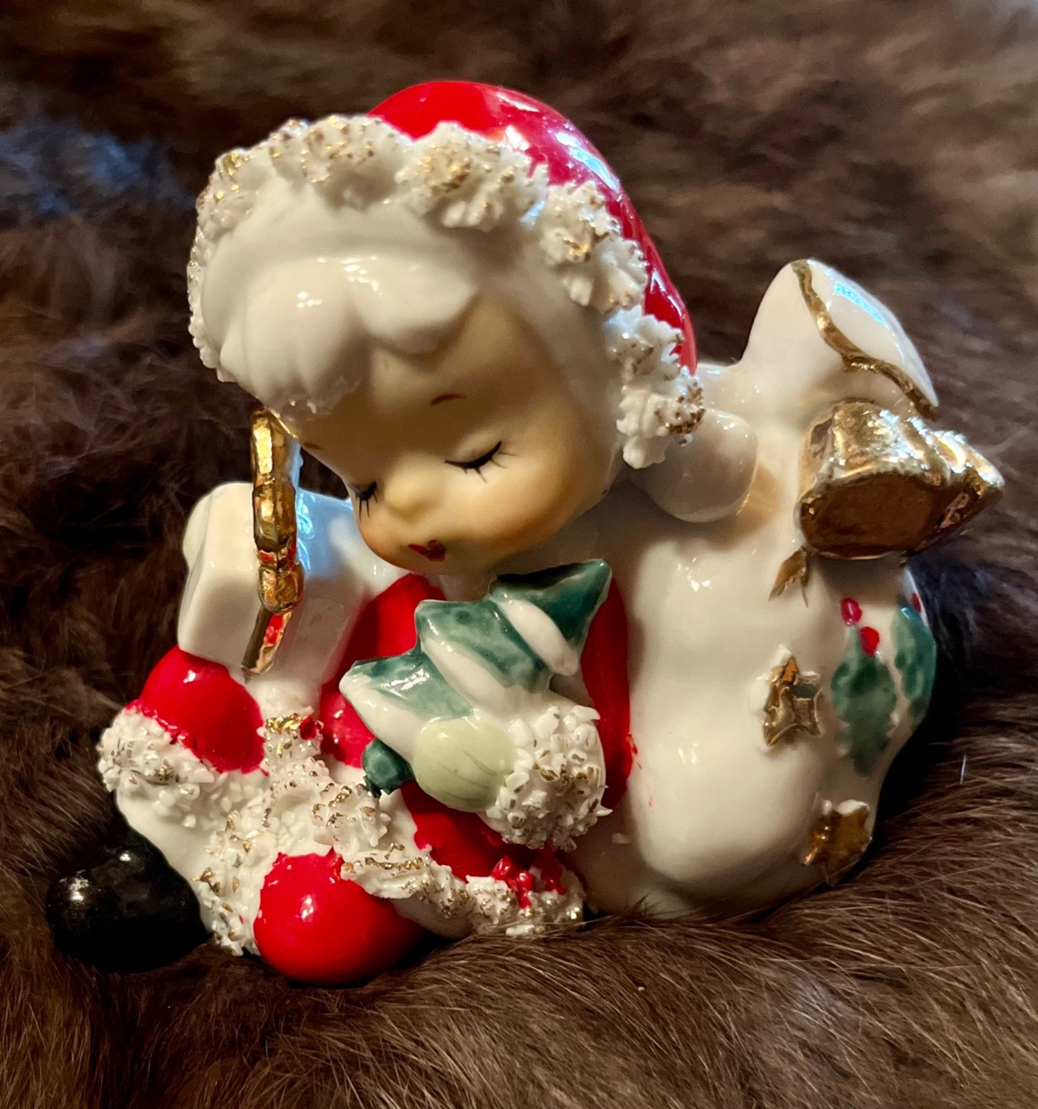 VTG 1950’s RARE Christmas Pixie Girl Santa Spaghetti Trim Japan Semco ADORABLE VTG 1950’s RARE Christmas Pixie Girl Santa Spaghetti Trim Japan Semco ADORABLE