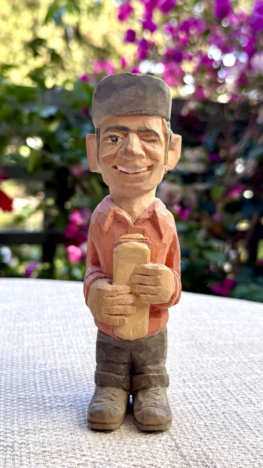 Vintage Hand Carved Wood Folk Art Winking Man Figurine Bread Loaf Rustic 6.5in Vintage Hand Carved Wood Folk Art Winking Man Figurine Bread Loaf Rustic 6.5in