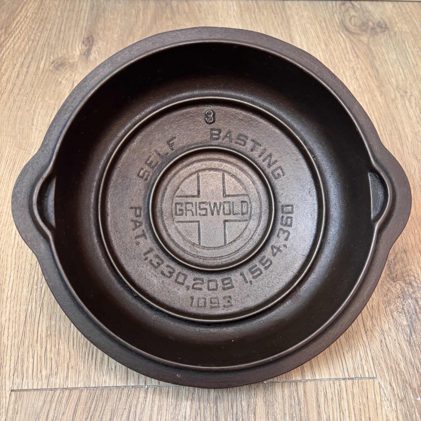Griswold Rare Vtg #3 Cast Iron Self Basting Skillet Lid #1093 Big Block Logo