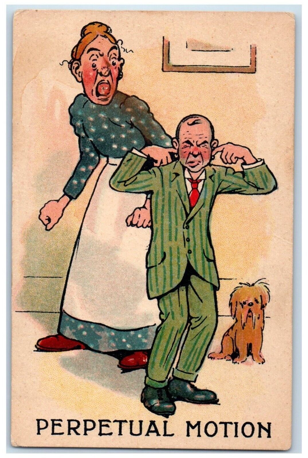 c1910\'s Angry Yelling Wife Perpetual Motion Dog Unposted Antique Postcard
