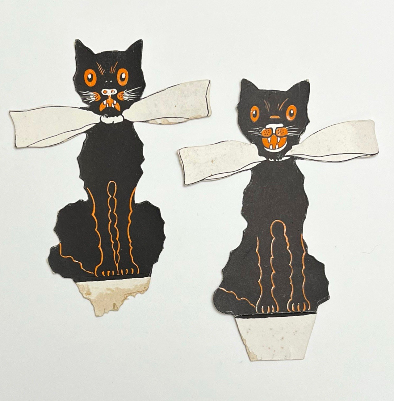 Two Vintage Halloween Black Cat Placecard Inserts. Dennison?