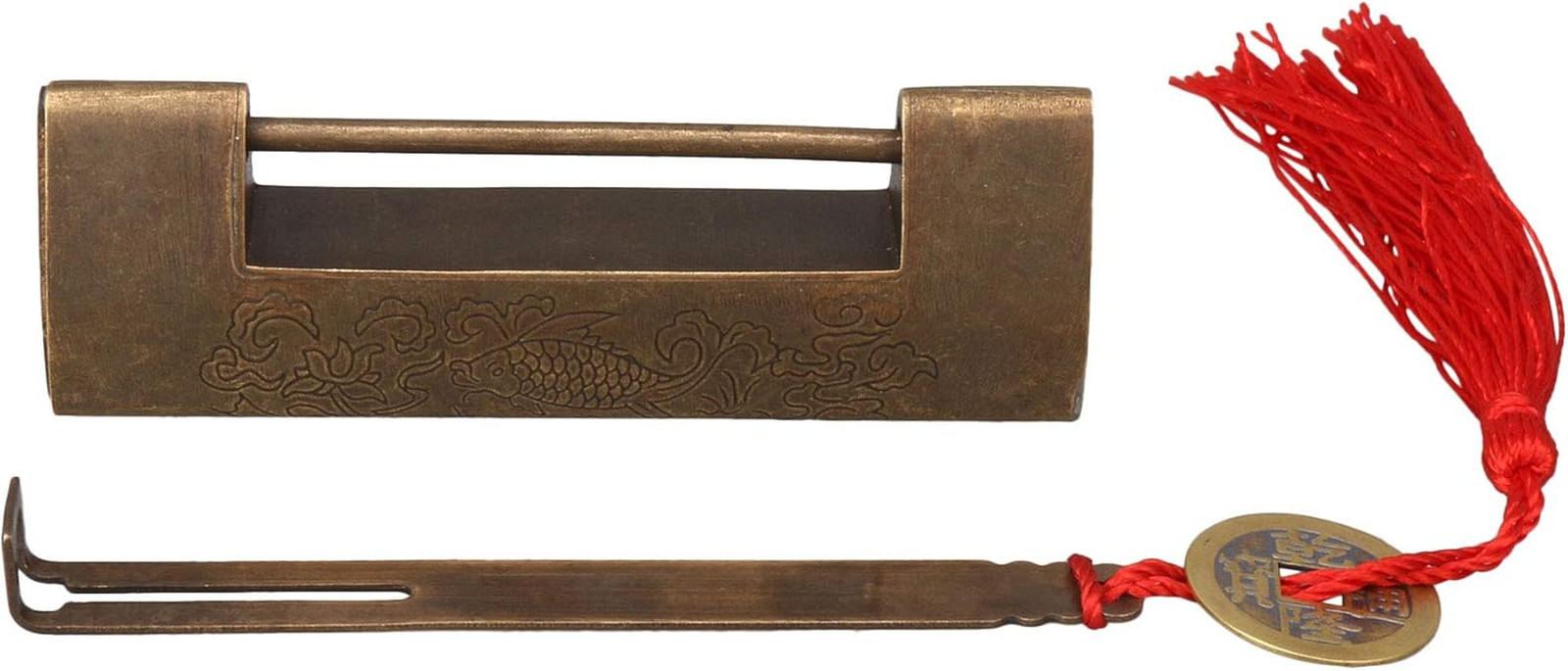 Spacing 6Cm Chinese Old Style Brass Carved Fish Horizontal Padlock Lock Chinese Spacing 6Cm Chinese Old Style Brass Carved Fish Horizontal Padlock Lock Chinese