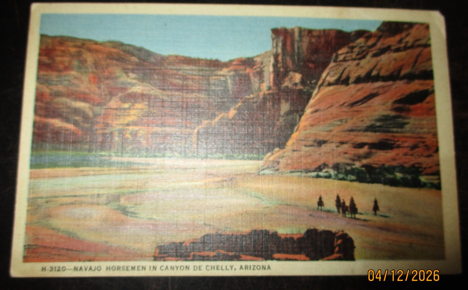 Vintage Fred Harvey Postcard Navajo Horsemen in Canyon de Chelly Arizona H3120 Vintage Fred Harvey Postcard Navajo Horsemen in Canyon de Chelly Arizona H3120