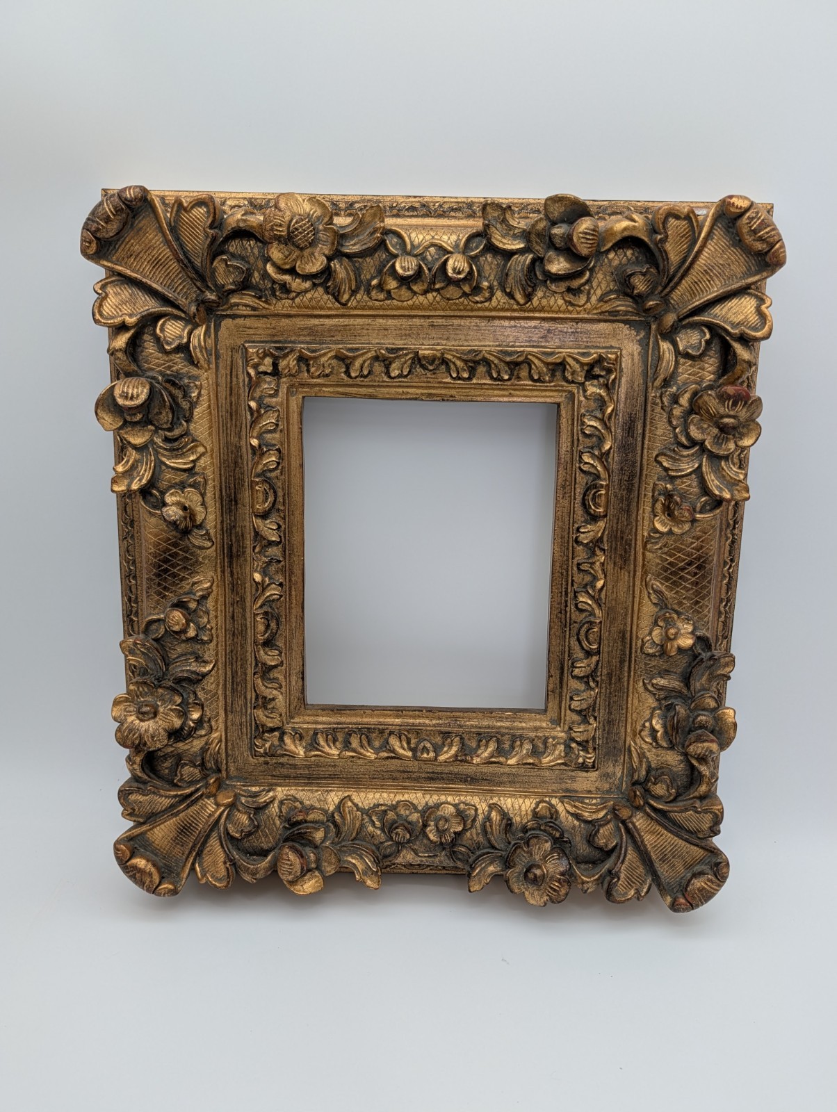 Vintage Ornate Gold Gilt Wood Picture Frame Floral Victorian Style 21” x 19” Vintage Ornate Gold Gilt Wood Picture Frame Floral Victorian Style 21” x 19”