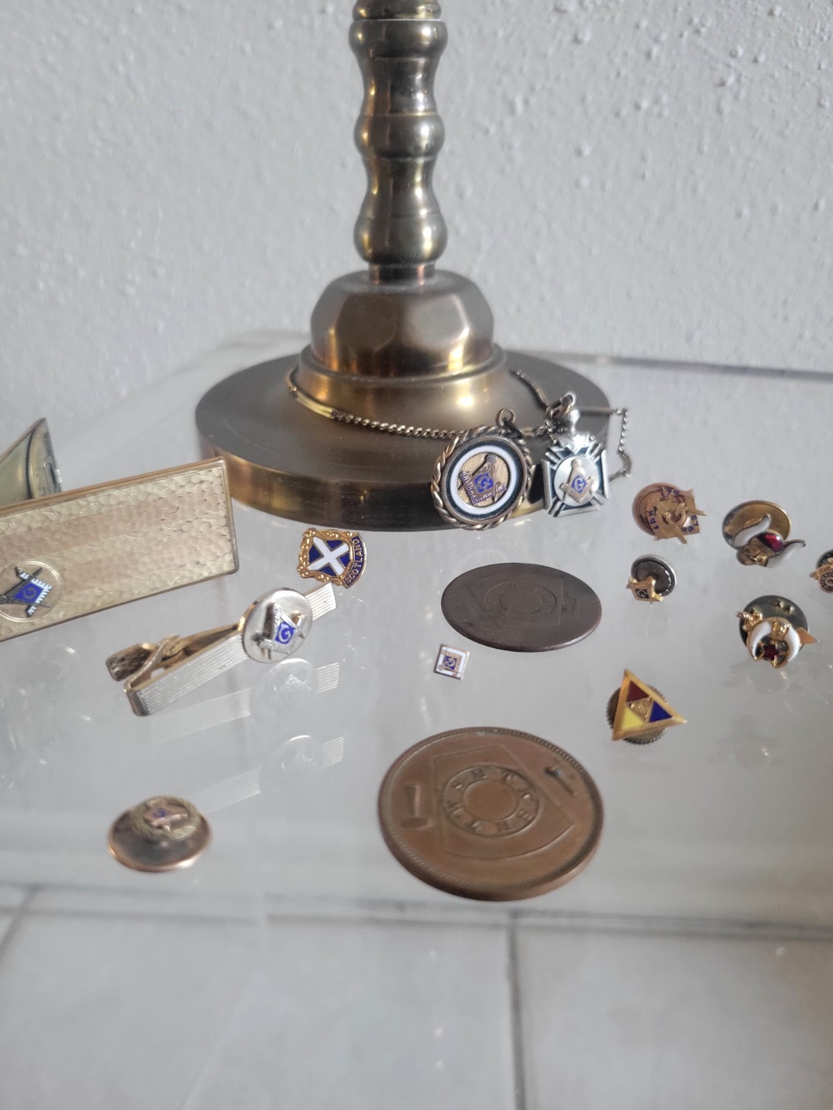 Vintage Masonic Fraternal Jewelry Lot - 14K Gold Pin & Mechanical Swivel Fob Vintage Masonic Fraternal Jewelry Lot - 14K Gold Pin & Mechanical Swivel Fob