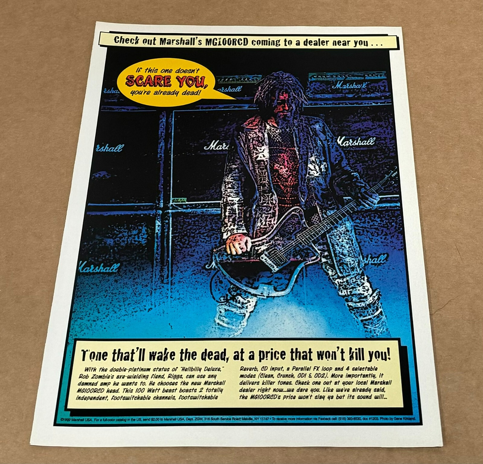 Riggs of Rob Zombie - MARSHALL AMPS - 1999 Print Ad Riggs of Rob Zombie - MARSHALL AMPS - 1999 Print Ad
