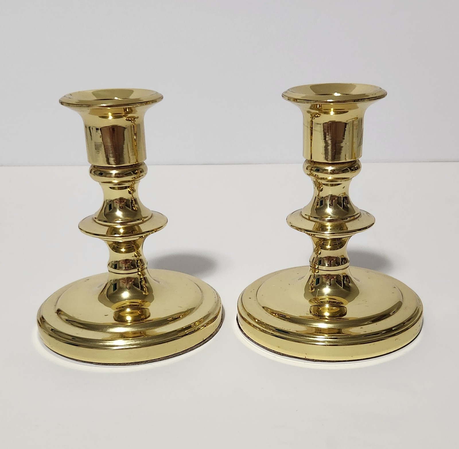 Vintage Baldwin Solid Brass Georgetown Gold Tone CandleStick Holders 4" Set Of 2