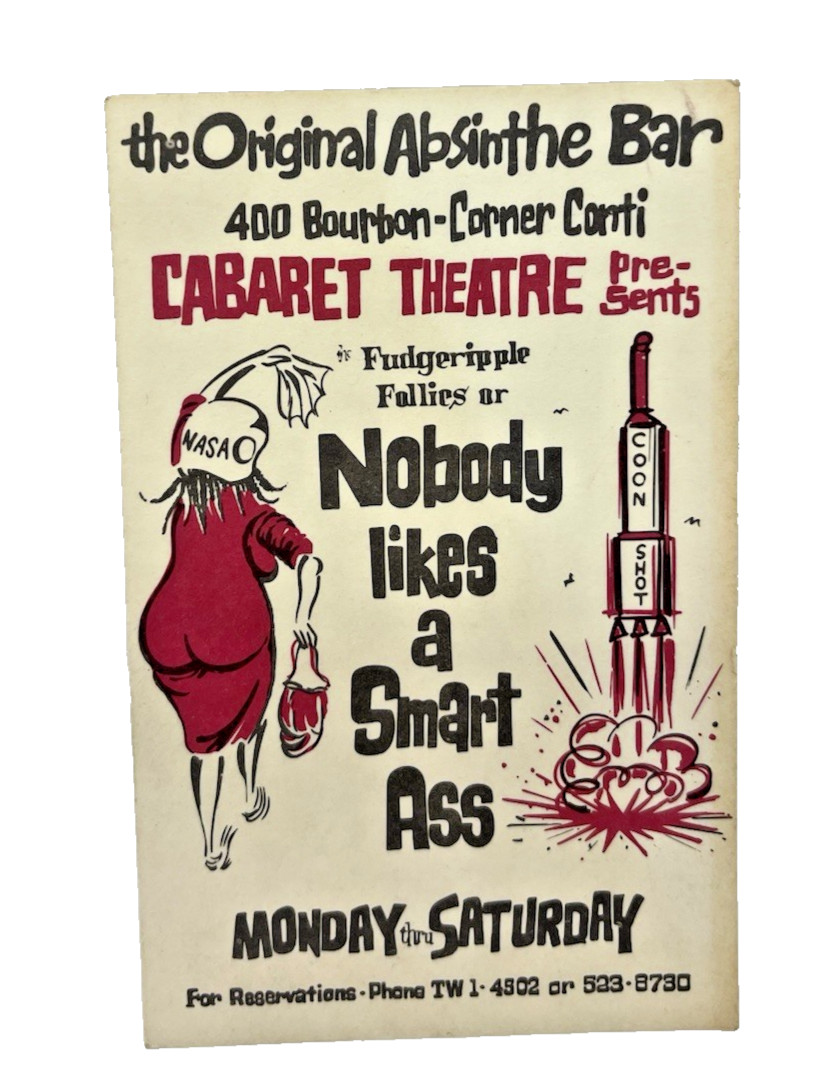Vintage The Original Absinthe Bar New Orleans Civil Rights Movement 1960s Card Vintage The Original Absinthe Bar New Orleans Civil Rights Movement 1960s Card