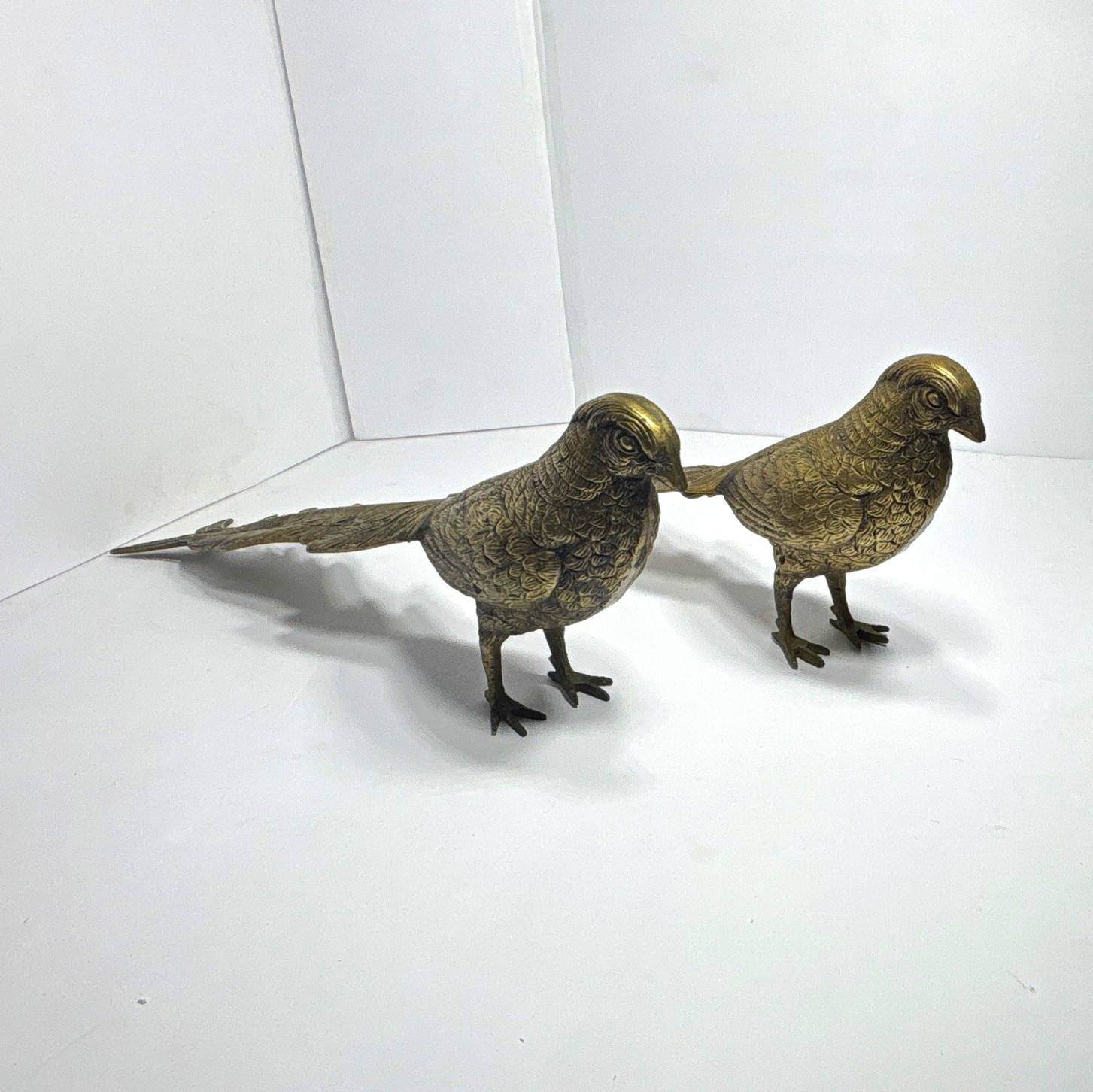 Pair of Metal Brass Quail Bird Figurines Decorative Collectibles Long Tails Pair of Metal Brass Quail Bird Figurines Decorative Collectibles Long Tails