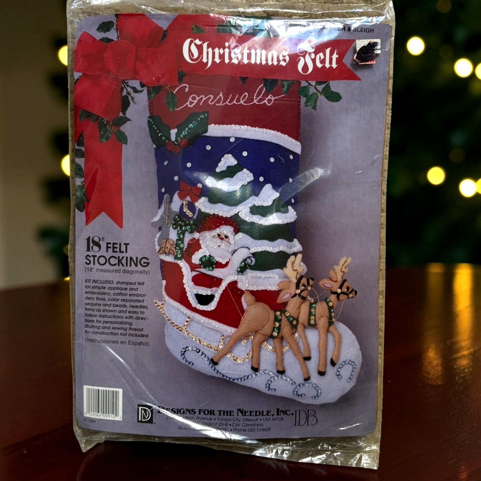 Vtg 1993 Designs for the Needle Santa Sleigh 18" Felt Stocking Craft Kit Sealed Vtg 1993 Designs for the Needle Santa Sleigh 18" Felt Stocking Craft Kit Sealed
