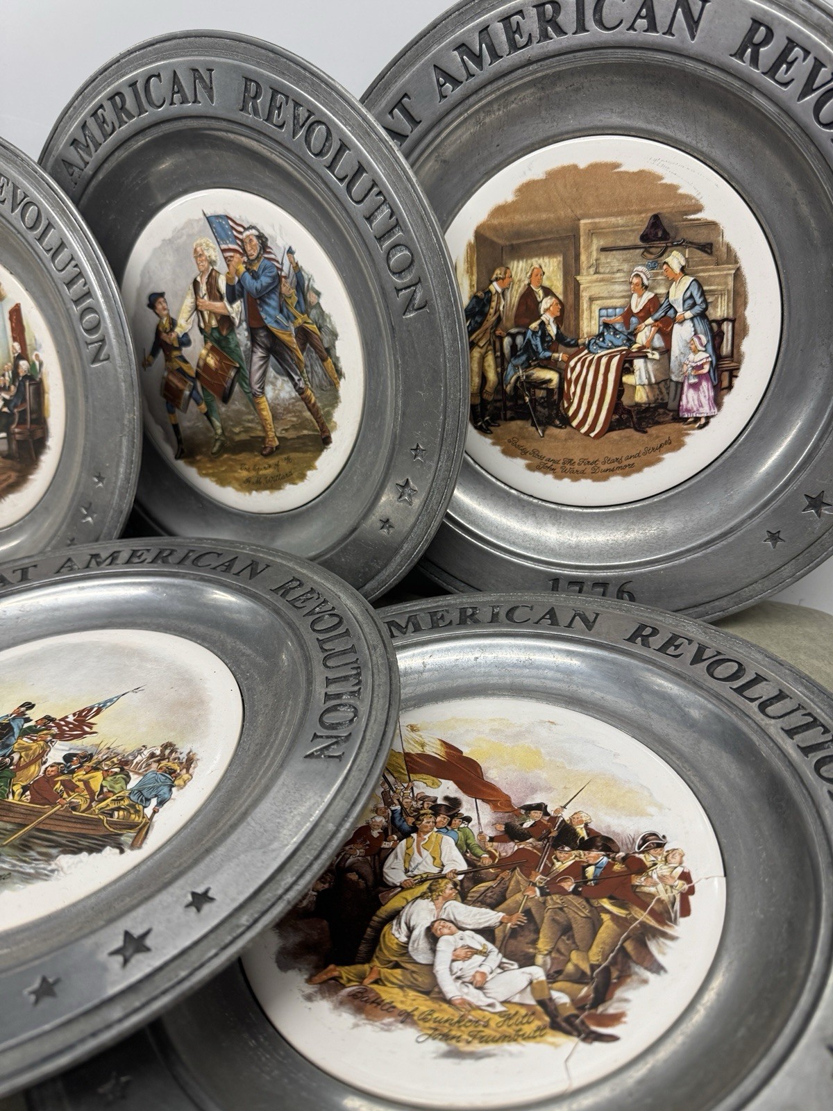 Vintage 1973 Great American Revolution 1776 Pewter Plates Set 6 Canton Ohio Vintage 1973 Great American Revolution 1776 Pewter Plates Set 6 Canton Ohio