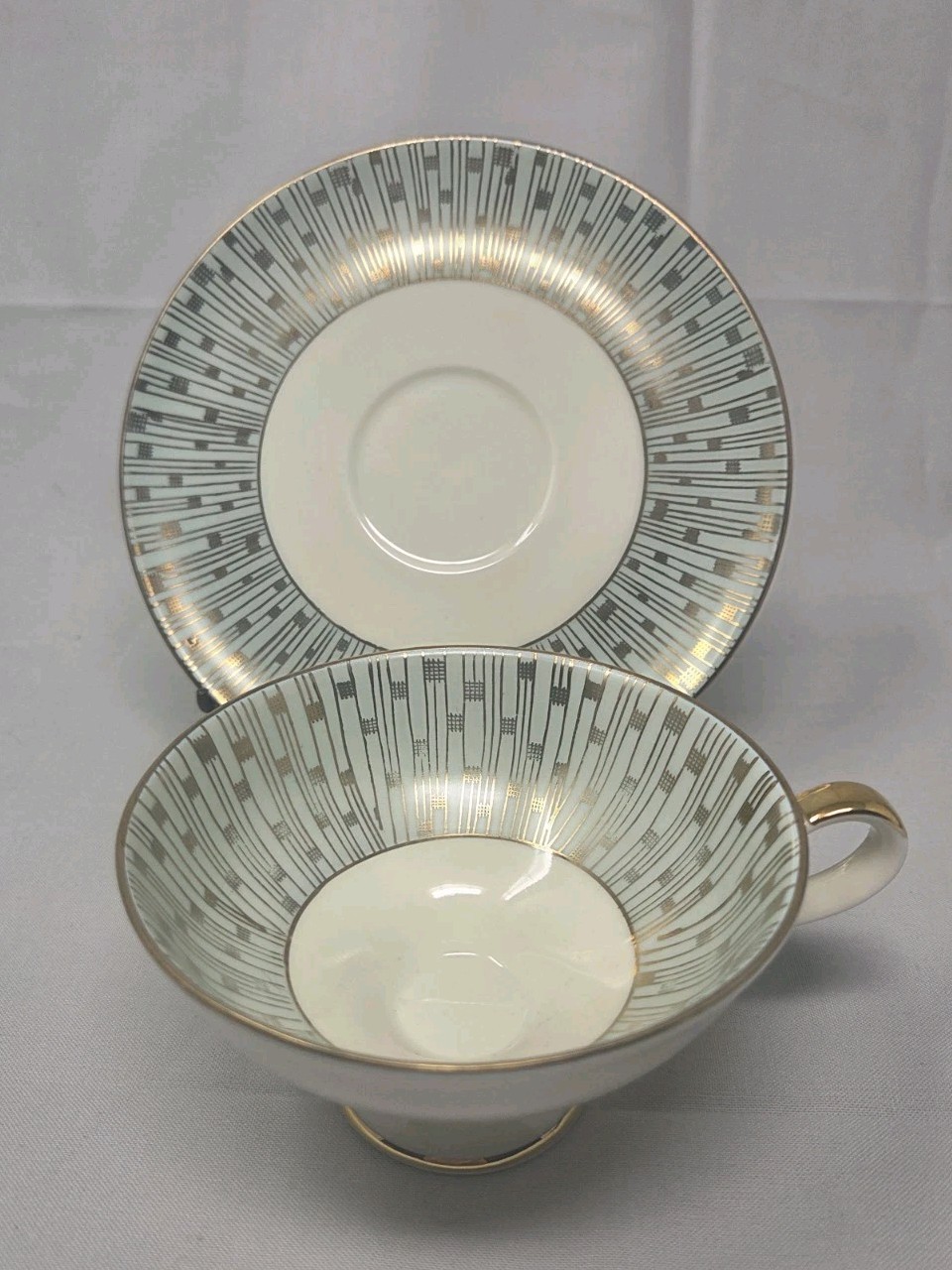 Vintage Mid Century Alka Kunst Bavaria Tea Cup Saucer Set Gold Atomic Starburst Vintage Mid Century Alka Kunst Bavaria Tea Cup Saucer Set Gold Atomic Starburst