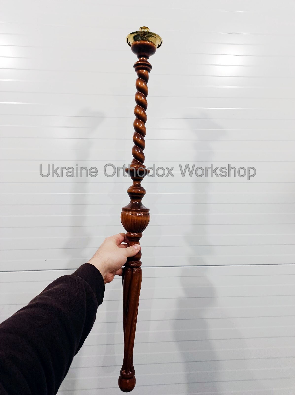 Handmade Ukrainian Wood & Brass Candlestick - Custom Finish 33.5" Handmade Ukrainian Wood & Brass Candlestick - Custom Finish 33.5"