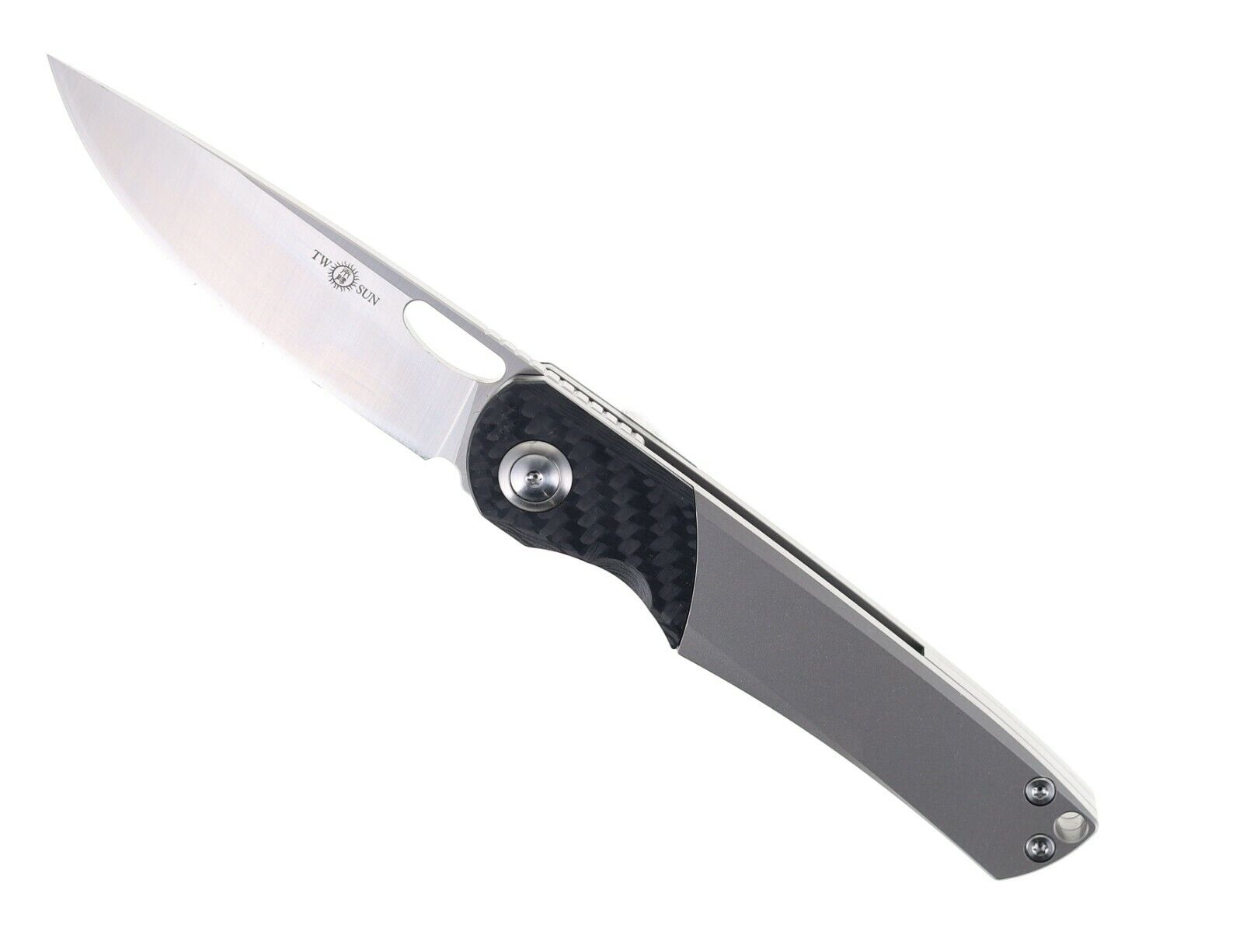 Two Sun Folding Knife Titanium/Carbon Fiber Handle D2 Plain Edge TS217
