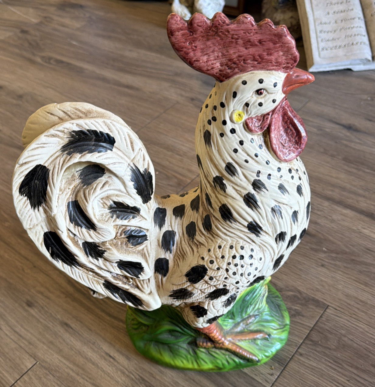 Vintage Fitz and Floyd ?? Poulet Ceramic Rooster Figurine Spotted Chicken 11"