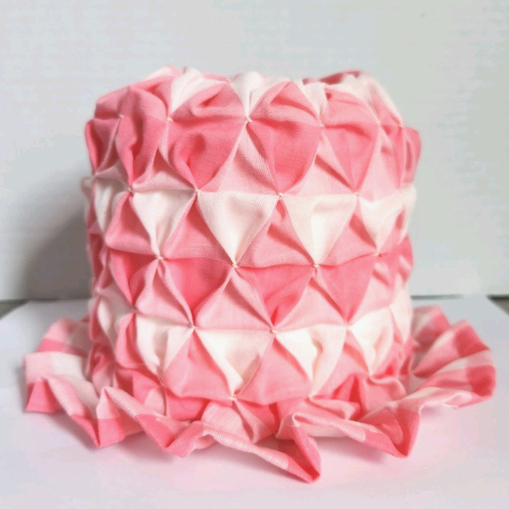 Vintage Pink Gingham Smocked Toilet Paper Cover MCM Pleated Bathroom Handmade