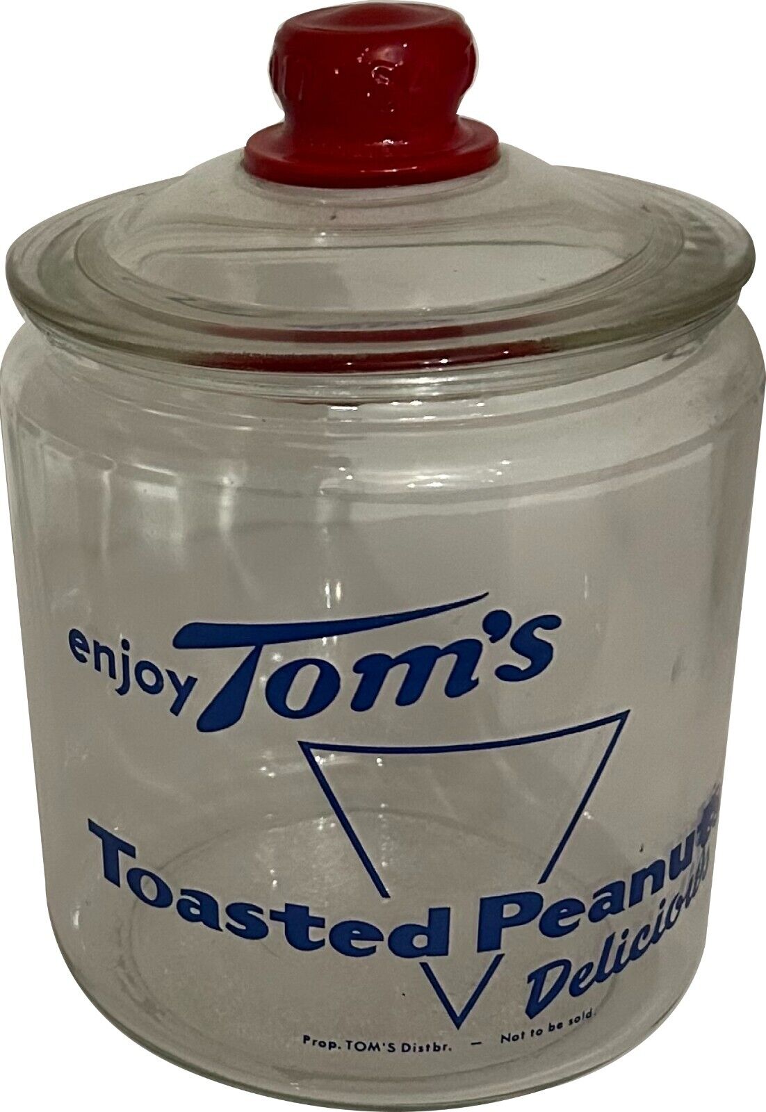 Vintage Auth 1950’s TOM's Toasted Peanuts Store Display Jar w/ Original Red Lid