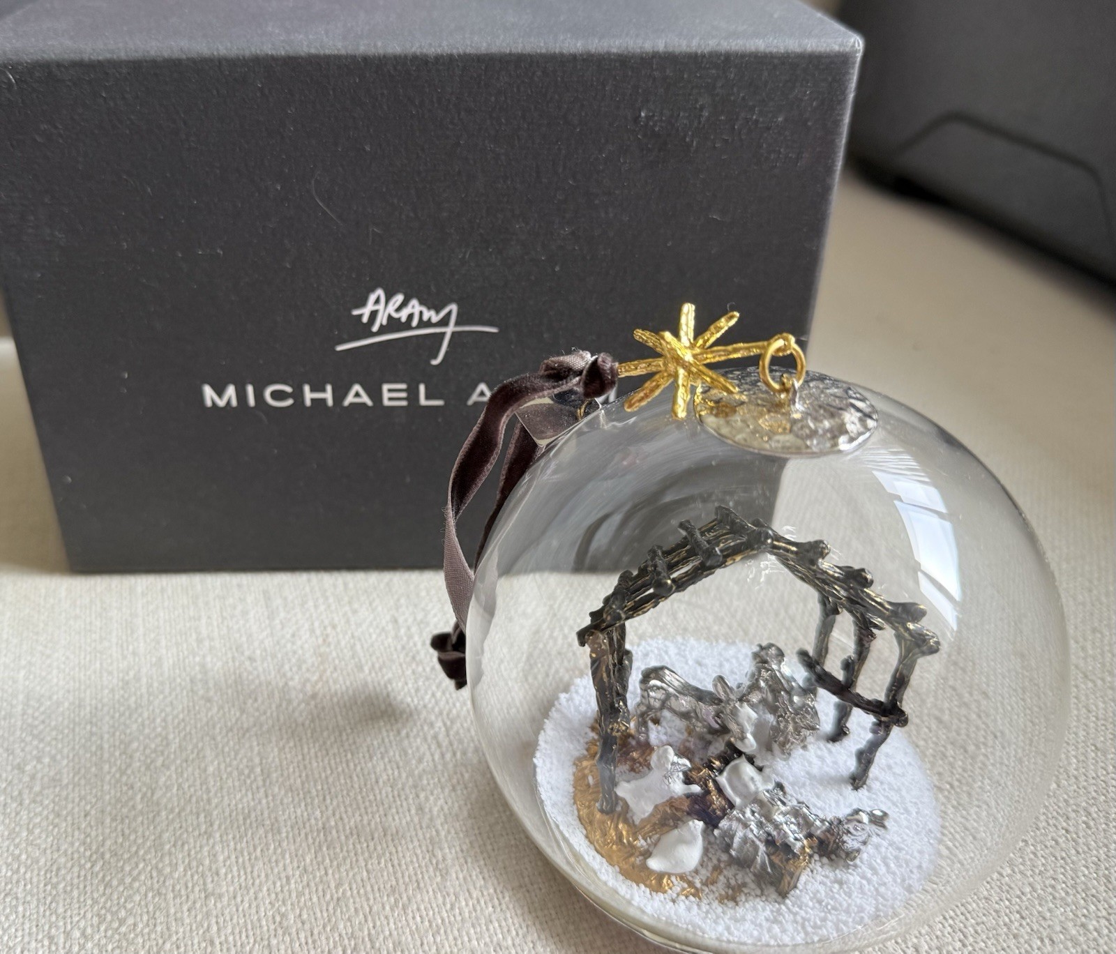 Michael Aram Manger Snow Globe Ornament New in Box 132412 Michael Aram Manger Snow Globe Ornament New in Box 132412