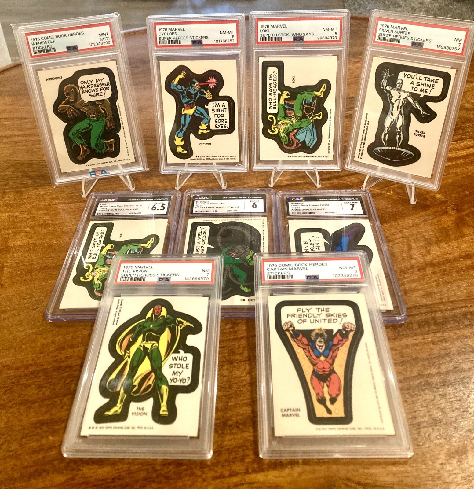 Topps 1975-76 Marvel Super Heroes Stickers Lot 9 graded cards Topps 1975-76 Marvel Super Heroes Stickers Lot 9 graded cards