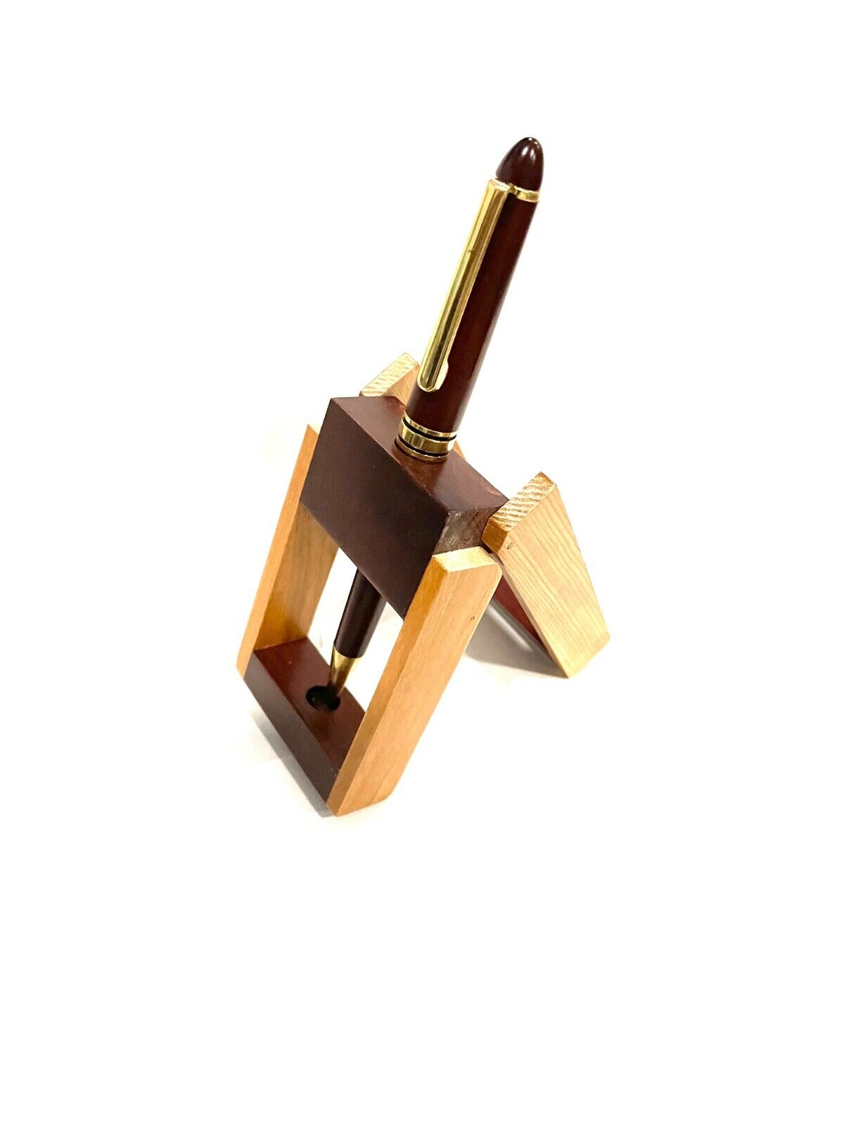 Luxury Rosewood Ballpoint Pen With Gold Tone Accents And Wooden Stand