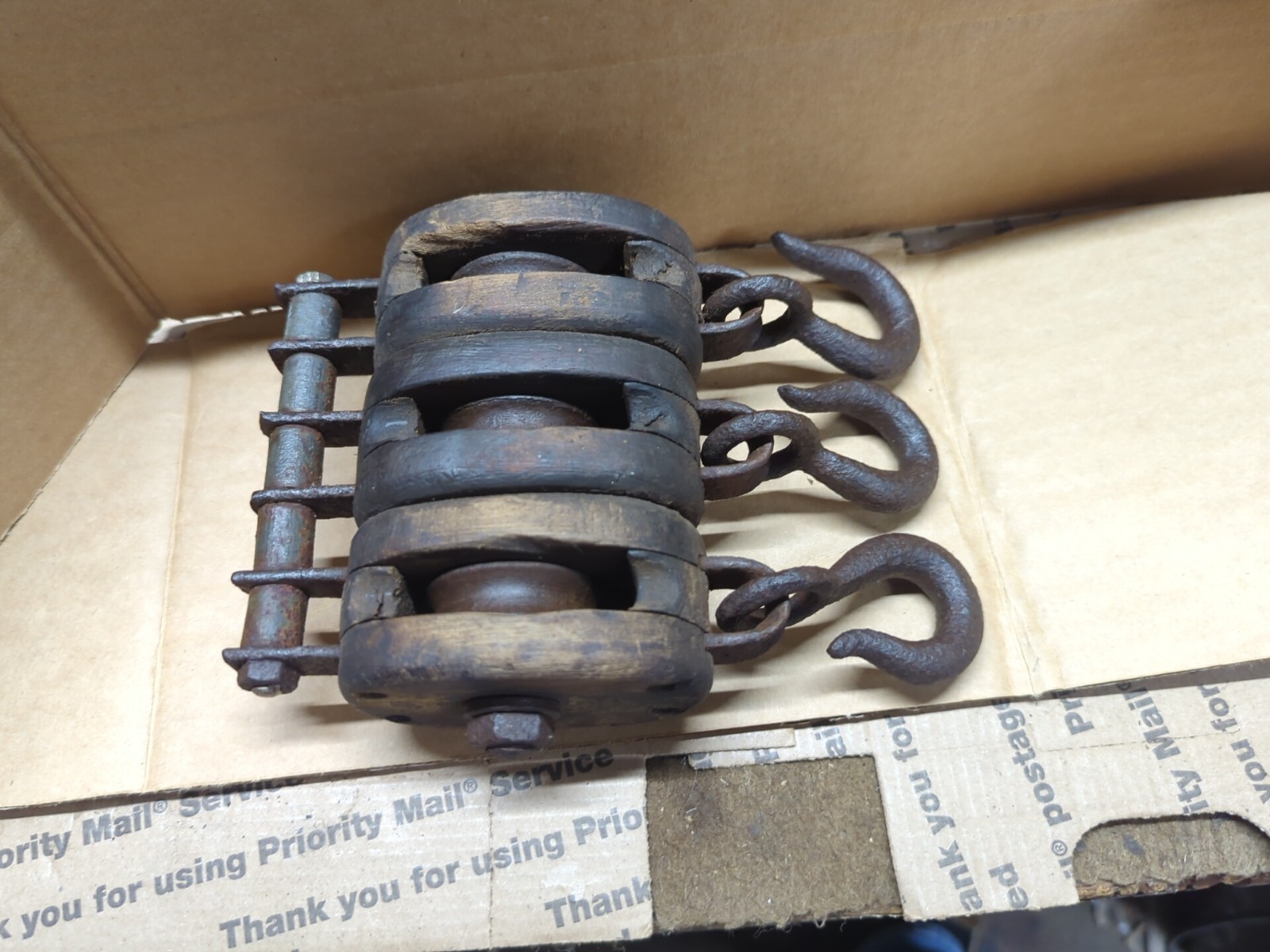 Vintage Three-wheeled Block& Tackle Pulley Vintage Three-wheeled Block& Tackle Pulley
