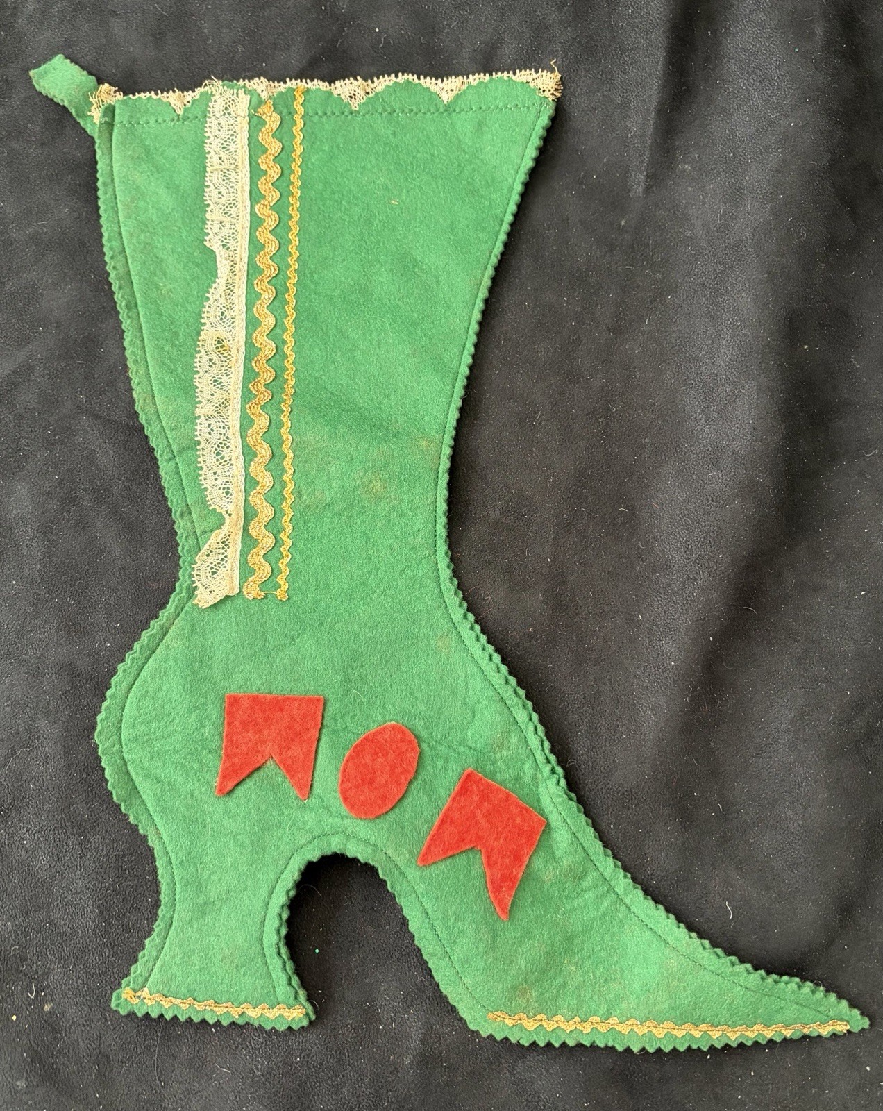 Vintage Retro Victorian Women’s High Heel Boot Christmas Holiday Felt Stocking