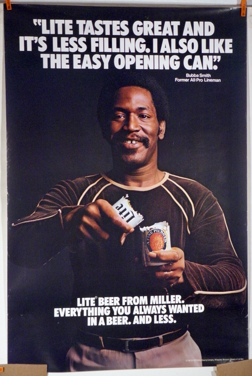 ORIGINAL BUBBA SMITH MILLER LITE BEER 24" x 36" ROLLED POSTER (1979
