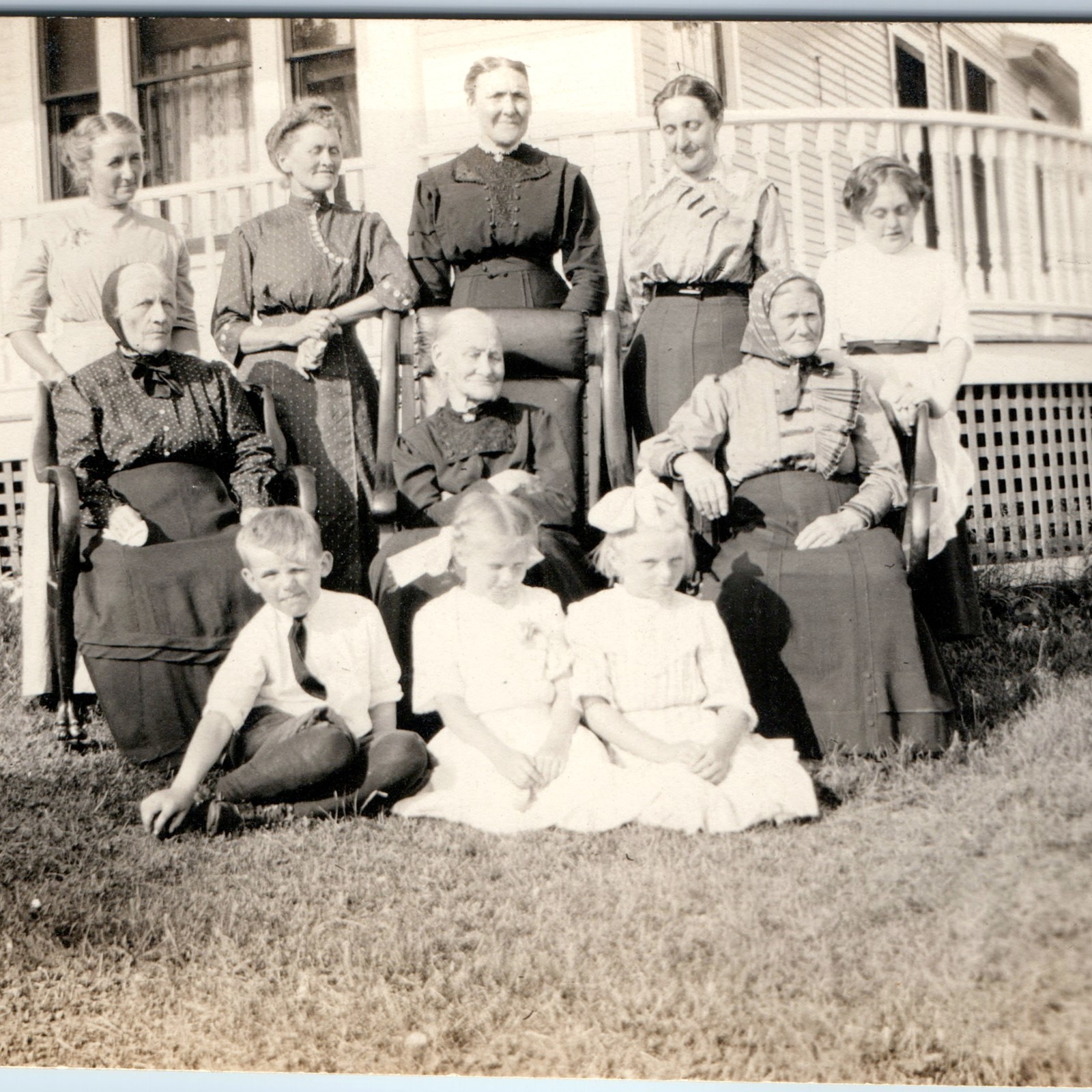 c1910s Multi Generation Family Group Lawn RPPC Antique Porch Photo Postcard c1910s Multi Generation Family Group Lawn RPPC Antique Porch Photo Postcard