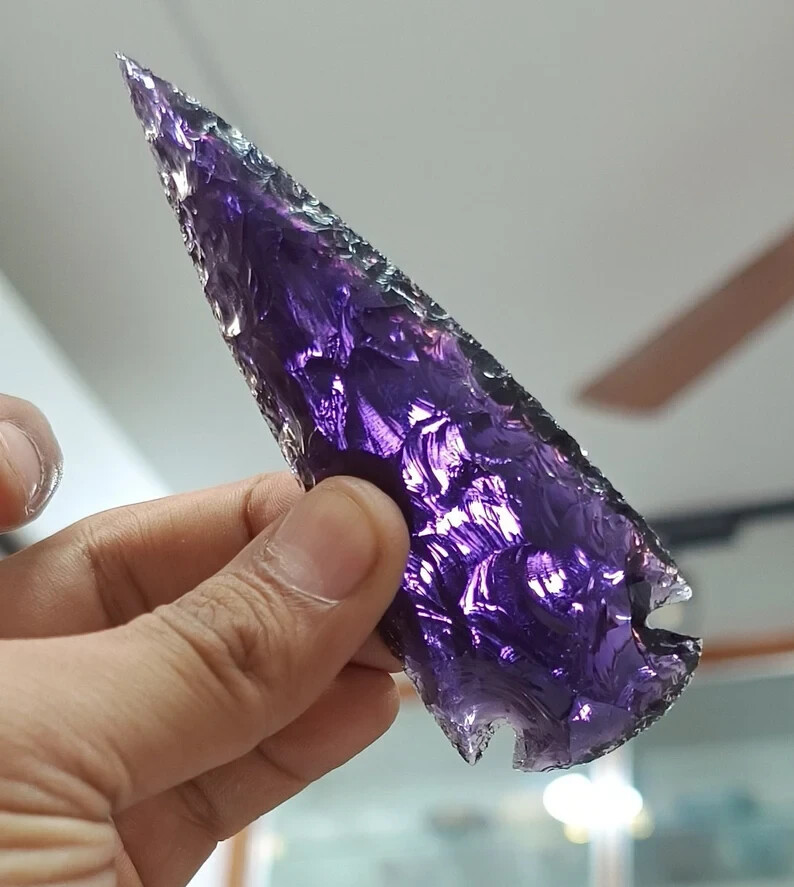 Large Amethyst Arrowhead Crystal Pendant Purple Healing Stone Spearhead Large Amethyst Arrowhead Crystal Pendant Purple Healing Stone Spearhead