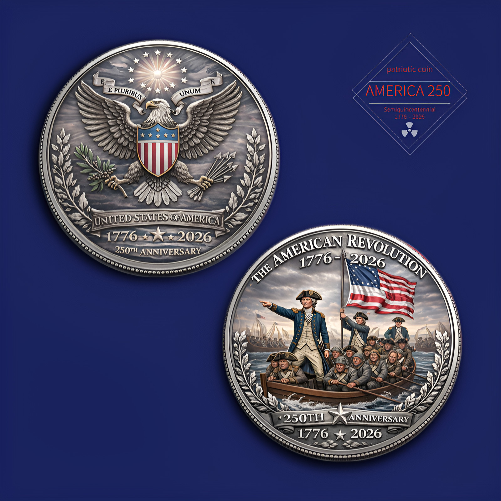 USA 250th Anniversary American Revolution Challenge Coin George Washington 1776