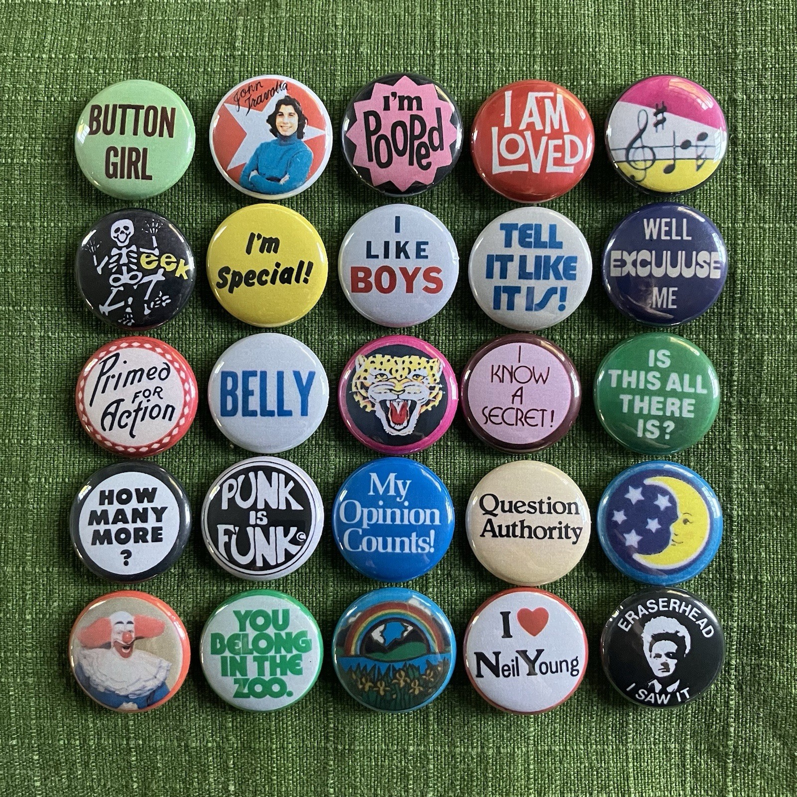 Set of 25 Vintage Style Lot Pinback Badge Buttons 1” Inch Indie 60s 70s 80s Set of 25 Vintage Style Lot Pinback Badge Buttons 1” Inch Indie 60s 70s 80s