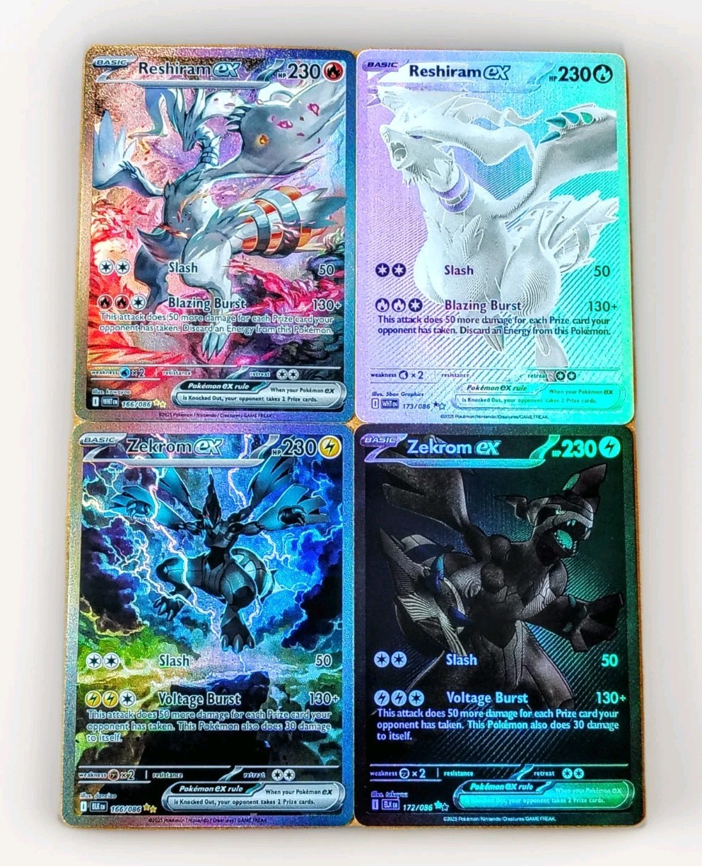Reshiram EX + Zekrom EX  Foil Style Custom Homage Fan Art Set 